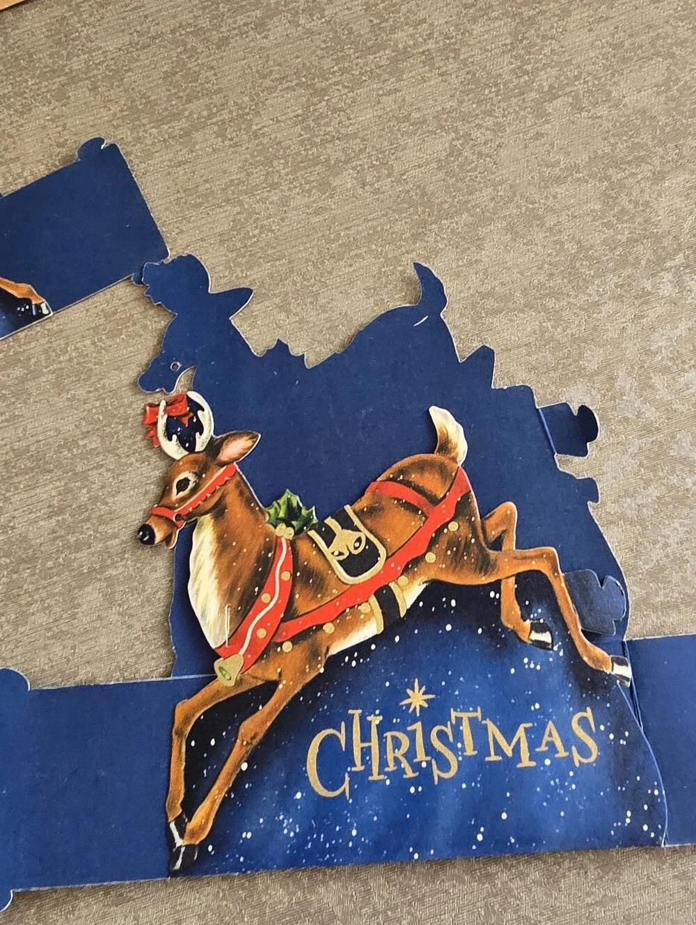 VTG 1954 Hallmark Christmas Sleigh Card Holder 4 pc Die Cut MISSING 1 READ
